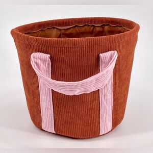 NWOT Burnt Orange and Baby Pink Corduroy Style Structured Handled Cloth Bucket